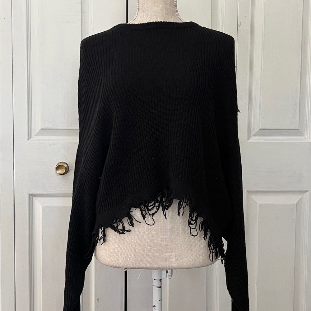 Flusso Black Frayed Knit Sweater